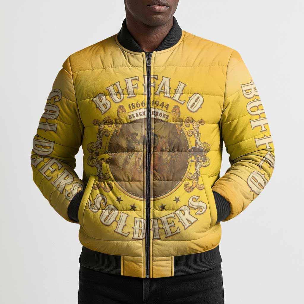 Honor Buffalo Soldiers Bomber Puffer Jacket African American Cavalry Yellow Version