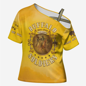 Honor Buffalo Soldiers Cross Shoulder Shirt African American Cavalry Yellow Version