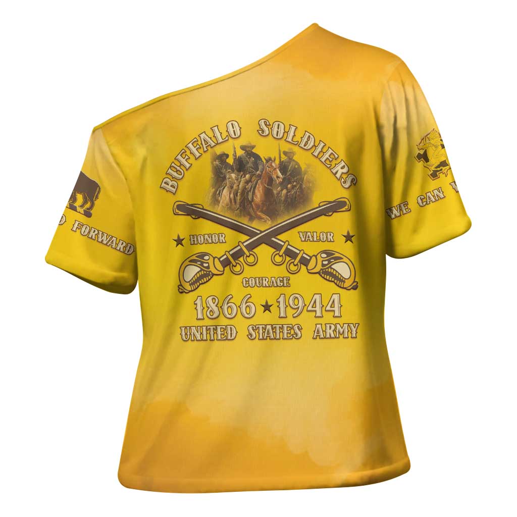 Honor Buffalo Soldiers Cross Shoulder Shirt African American Cavalry Yellow Version