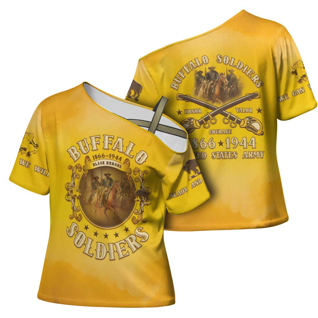 Honor Buffalo Soldiers Cross Shoulder Shirt African American Cavalry Yellow Version