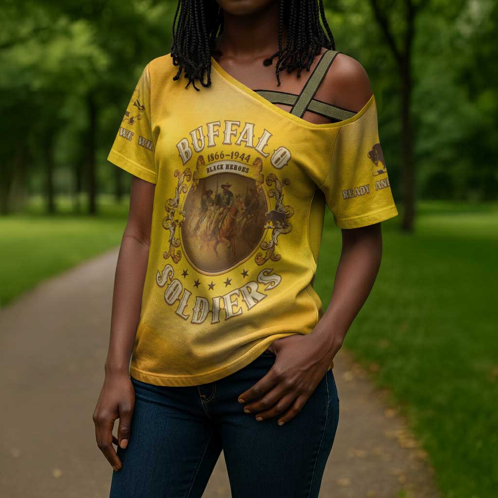 Honor Buffalo Soldiers Cross Shoulder Shirt African American Cavalry Yellow Version