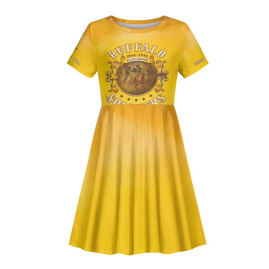 Honor Buffalo Soldiers Kid Short Sleeve Dress African American Cavalry Yellow Version - African Pride