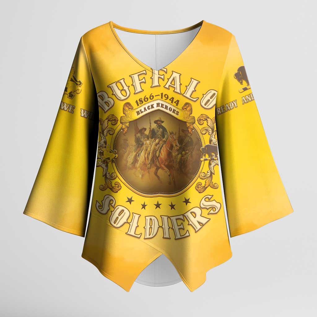 Honor Buffalo Soldiers Kimono Sleeve Blouse African American Cavalry Yellow Version