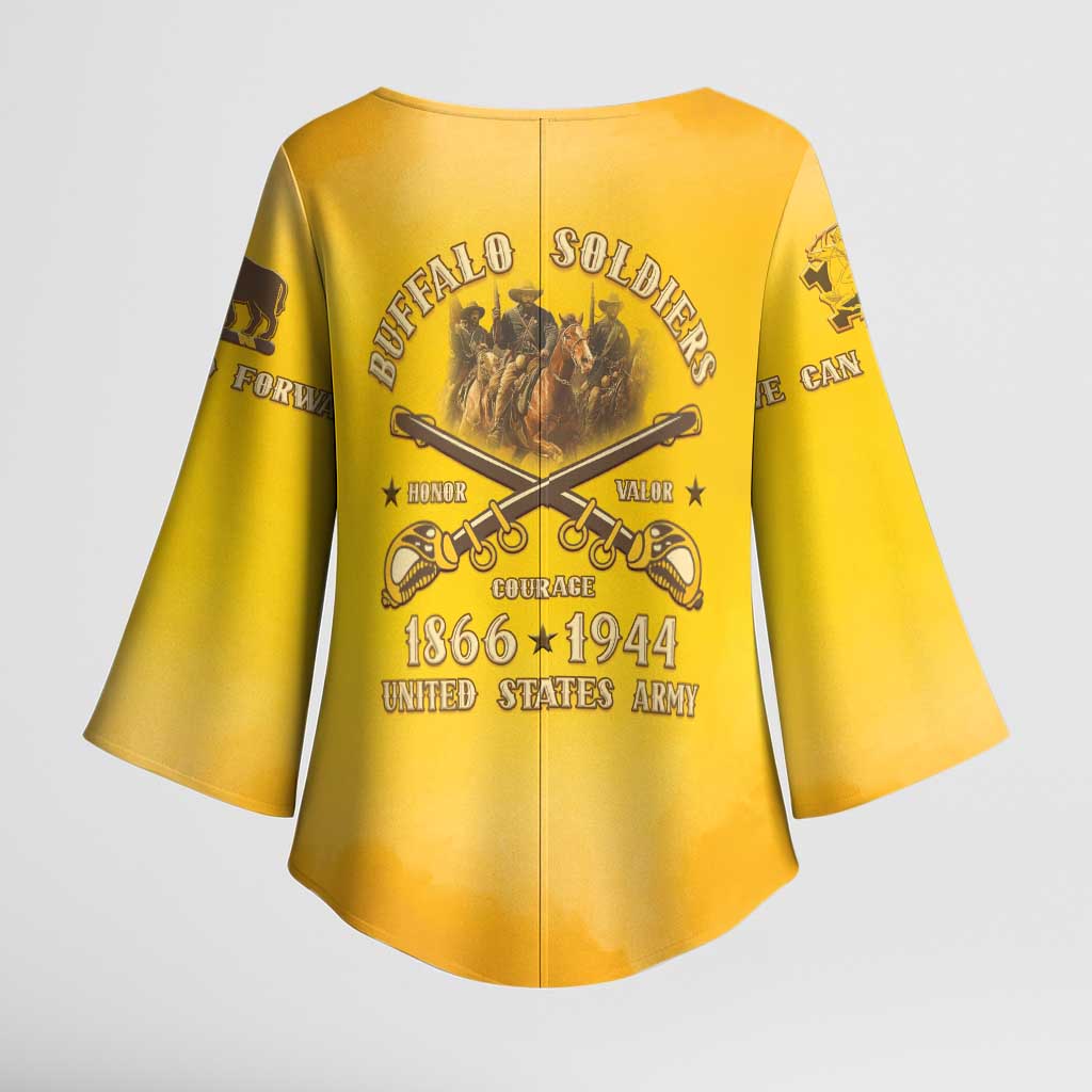 Honor Buffalo Soldiers Kimono Sleeve Blouse African American Cavalry Yellow Version