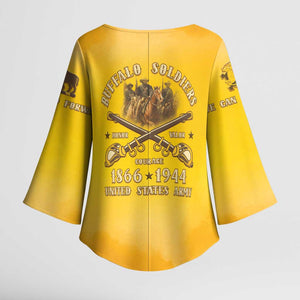 Honor Buffalo Soldiers Kimono Sleeve Blouse African American Cavalry Yellow Version