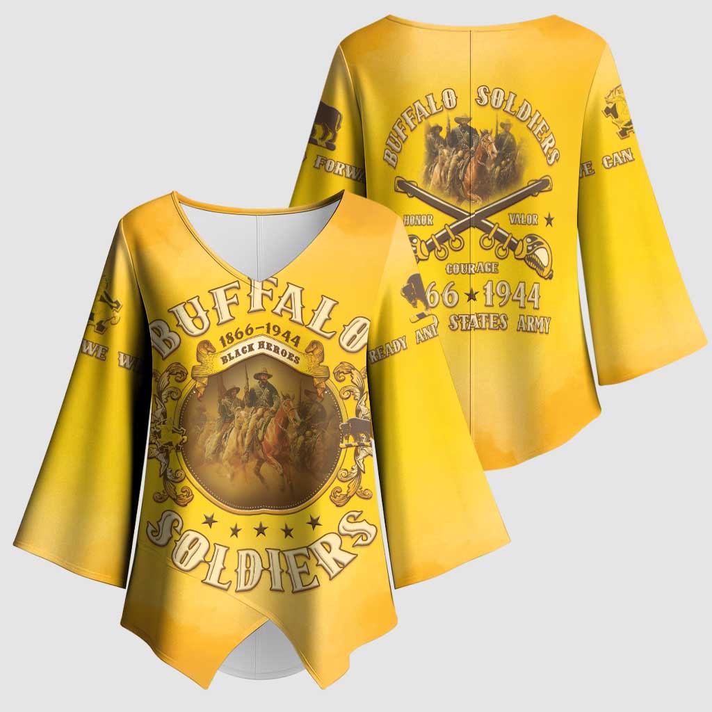 Honor Buffalo Soldiers Kimono Sleeve Blouse African American Cavalry Yellow Version