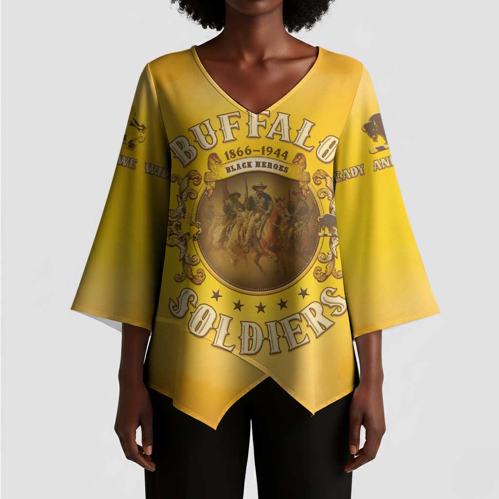 Honor Buffalo Soldiers Kimono Sleeve Blouse African American Cavalry Yellow Version