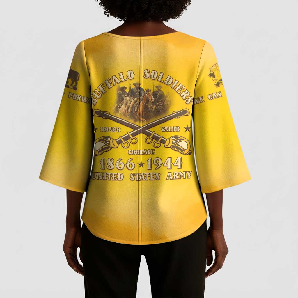Honor Buffalo Soldiers Kimono Sleeve Blouse African American Cavalry Yellow Version