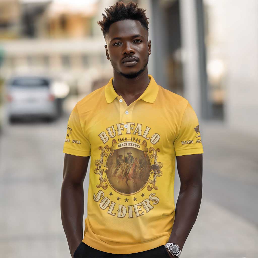 Honor Buffalo Soldiers Polo Shirt African American Cavalry Yellow Version - African Pride