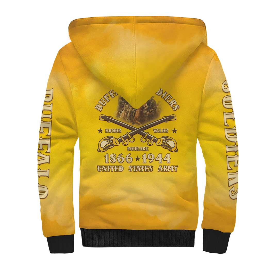 Honor Buffalo Soldiers Sherpa Hoodie African American Cavalry Yellow Version - African Pride