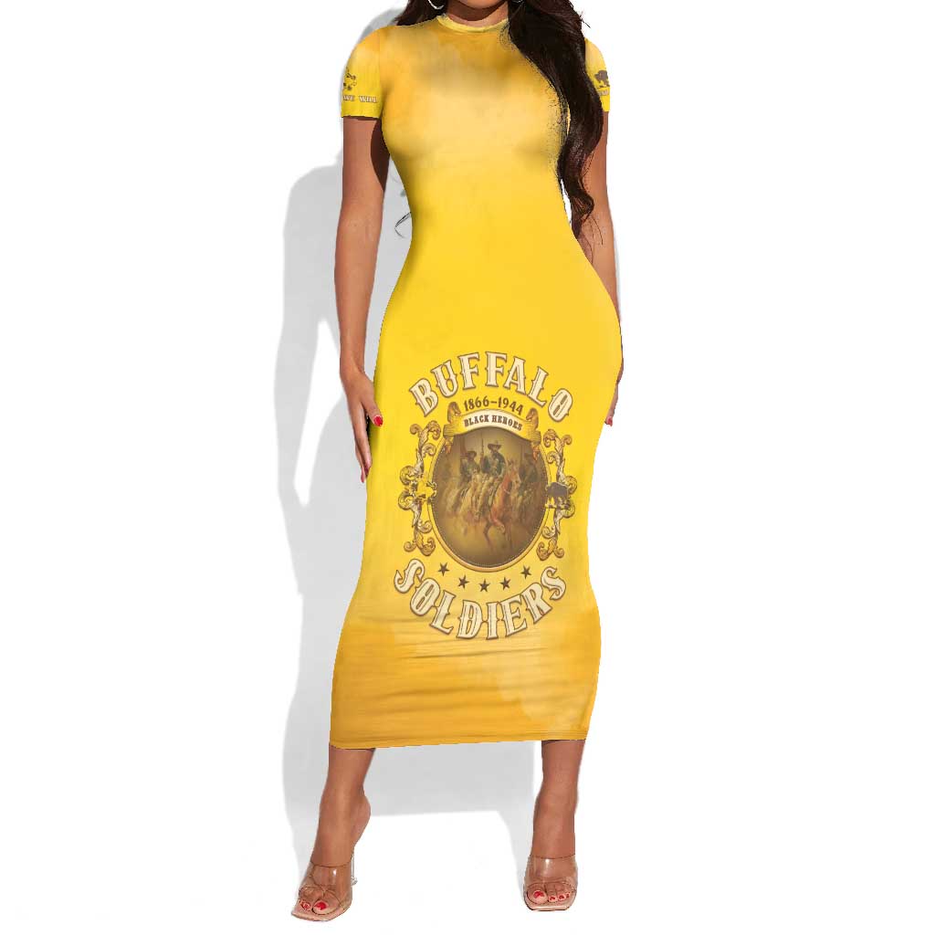 Honor Buffalo Soldiers Short Sleeve Bodycon Dress African American Cavalry Yellow Version - African Pride