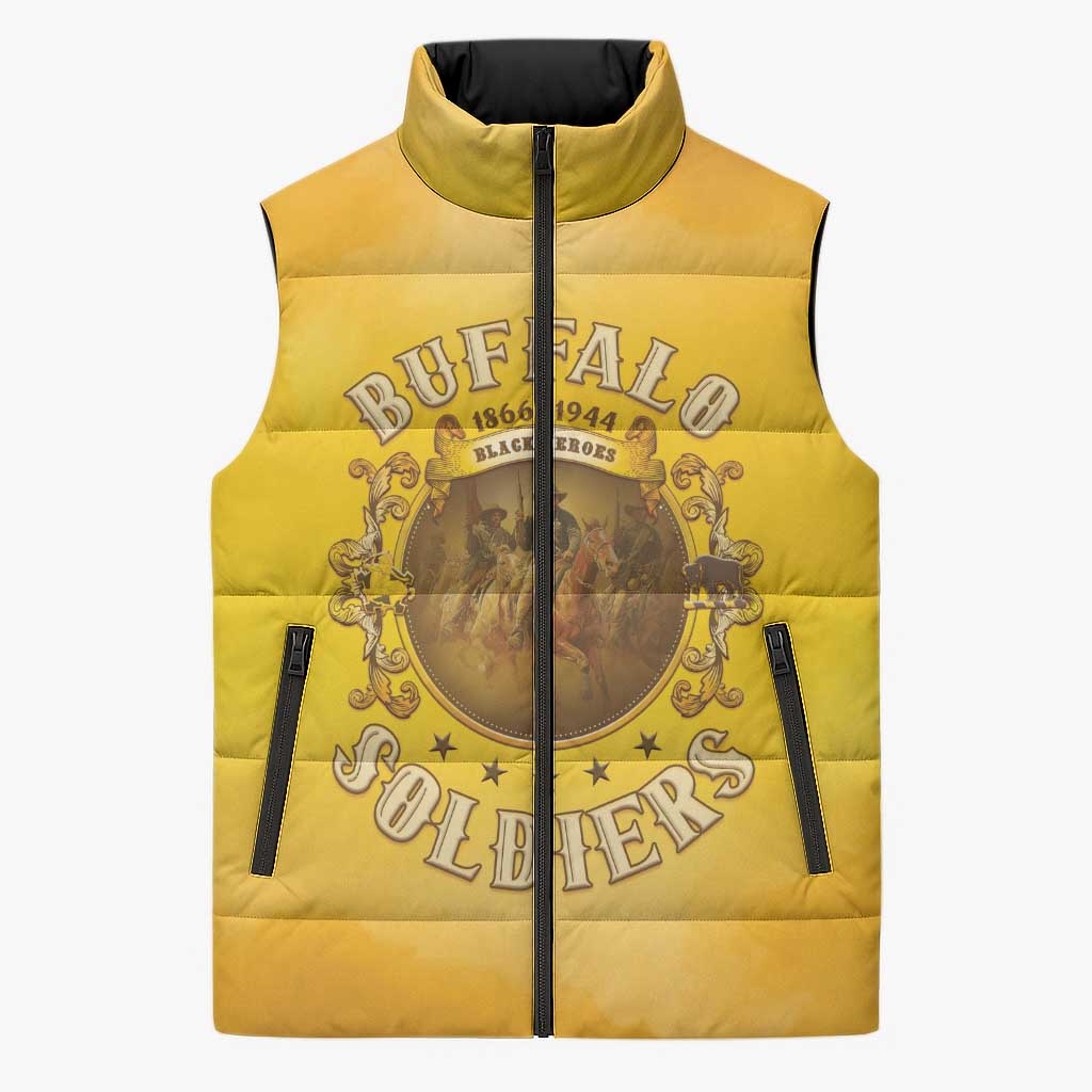 Honor Buffalo Soldiers Sleeveless Puffer Jacket African American Cavalry Yellow Version
