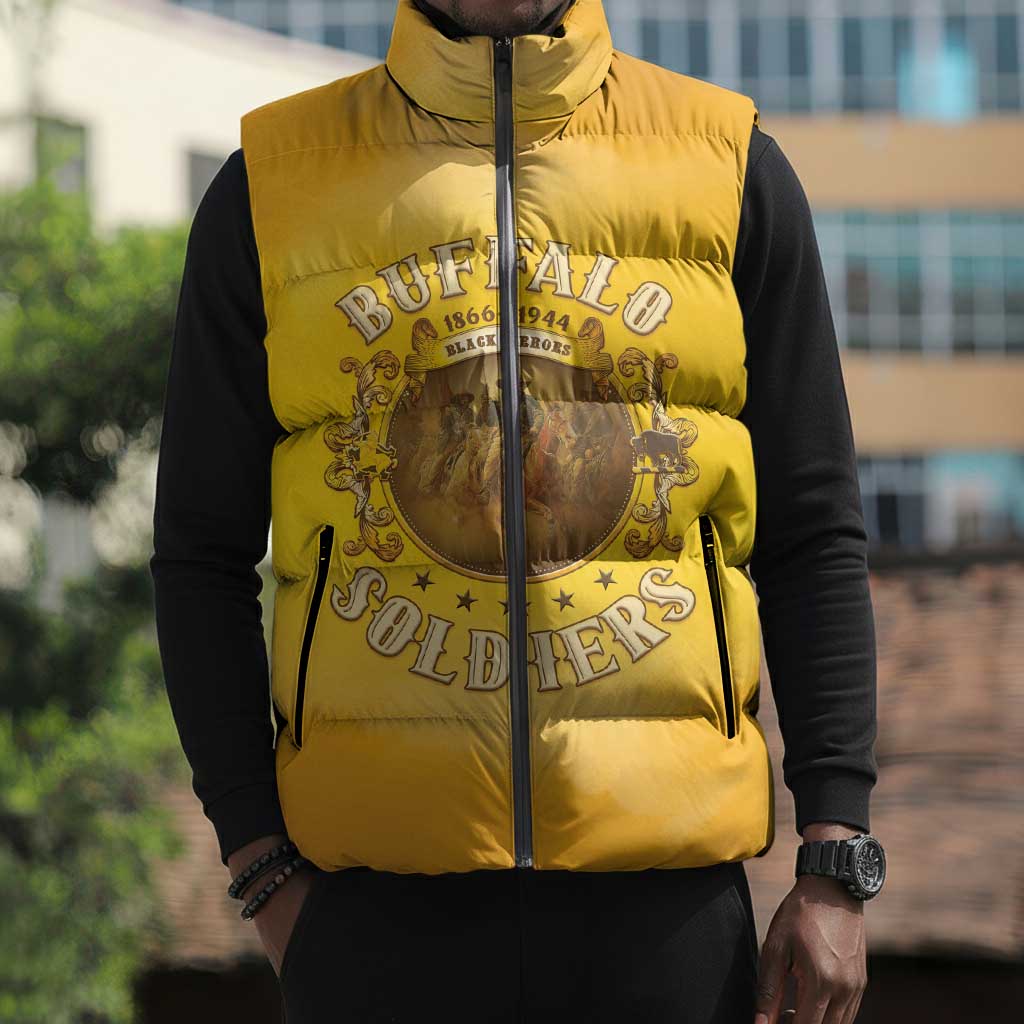 Honor Buffalo Soldiers Sleeveless Puffer Jacket African American Cavalry Yellow Version
