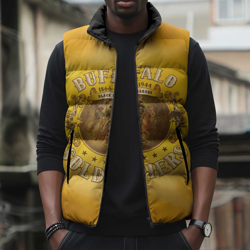 Honor Buffalo Soldiers Sleeveless Puffer Jacket African American Cavalry Yellow Version