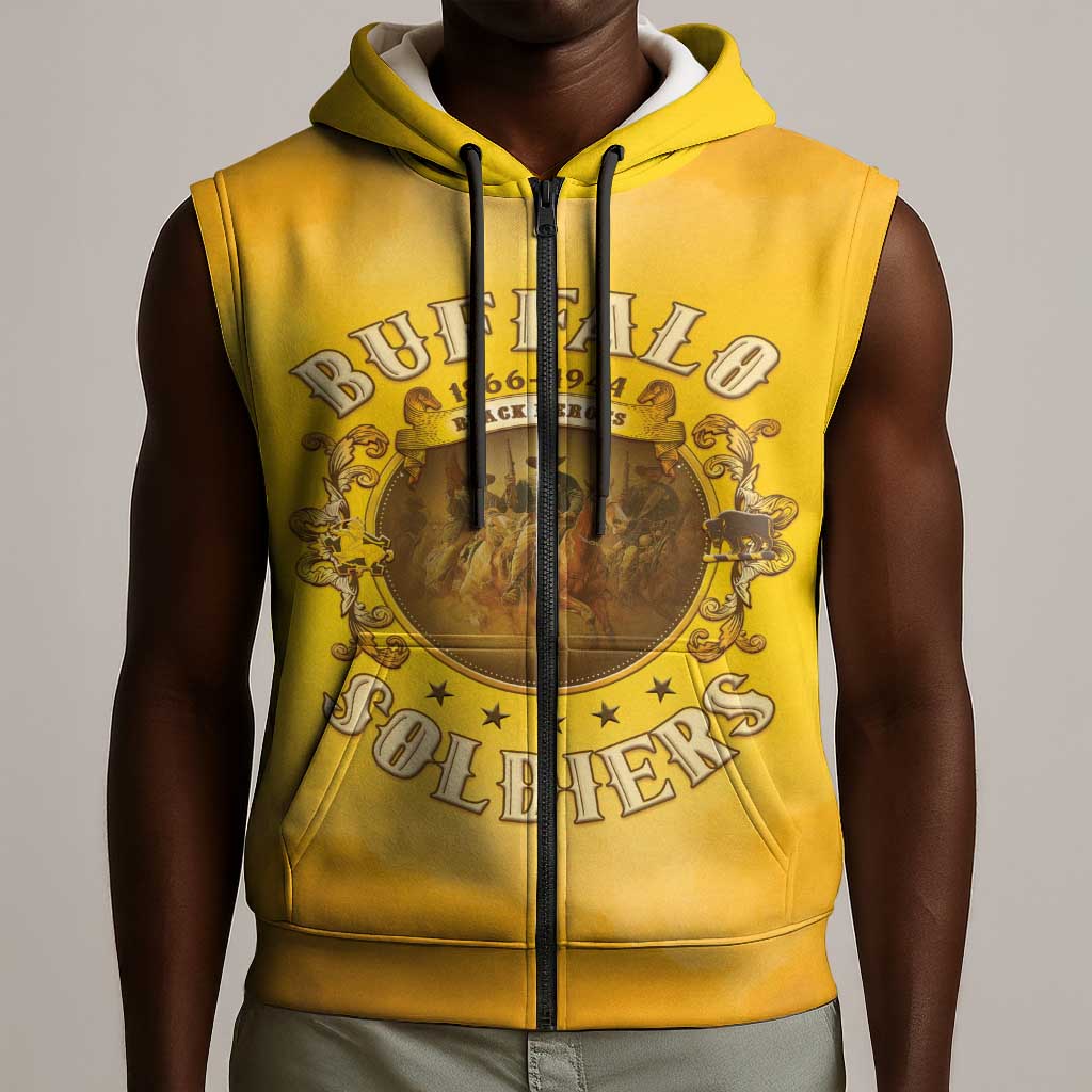 Honor Buffalo Soldiers Sleeveless Zip Hoodie African American Cavalry Yellow Version - African Pride