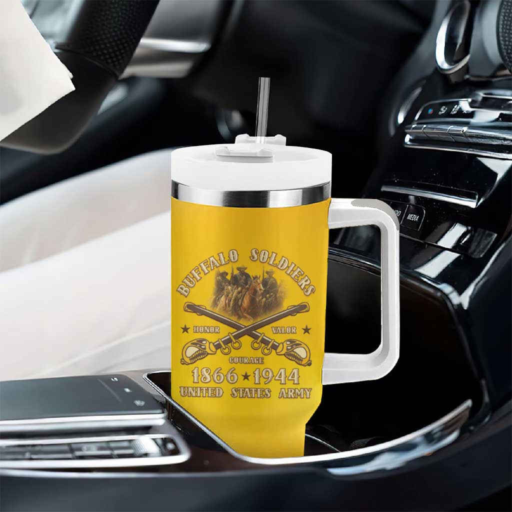 Honor Buffalo Soldiers Tumbler With Handle African American Cavalry Yellow Version - African Pride
