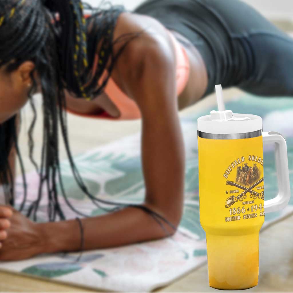 Honor Buffalo Soldiers Tumbler With Handle African American Cavalry Yellow Version - African Pride