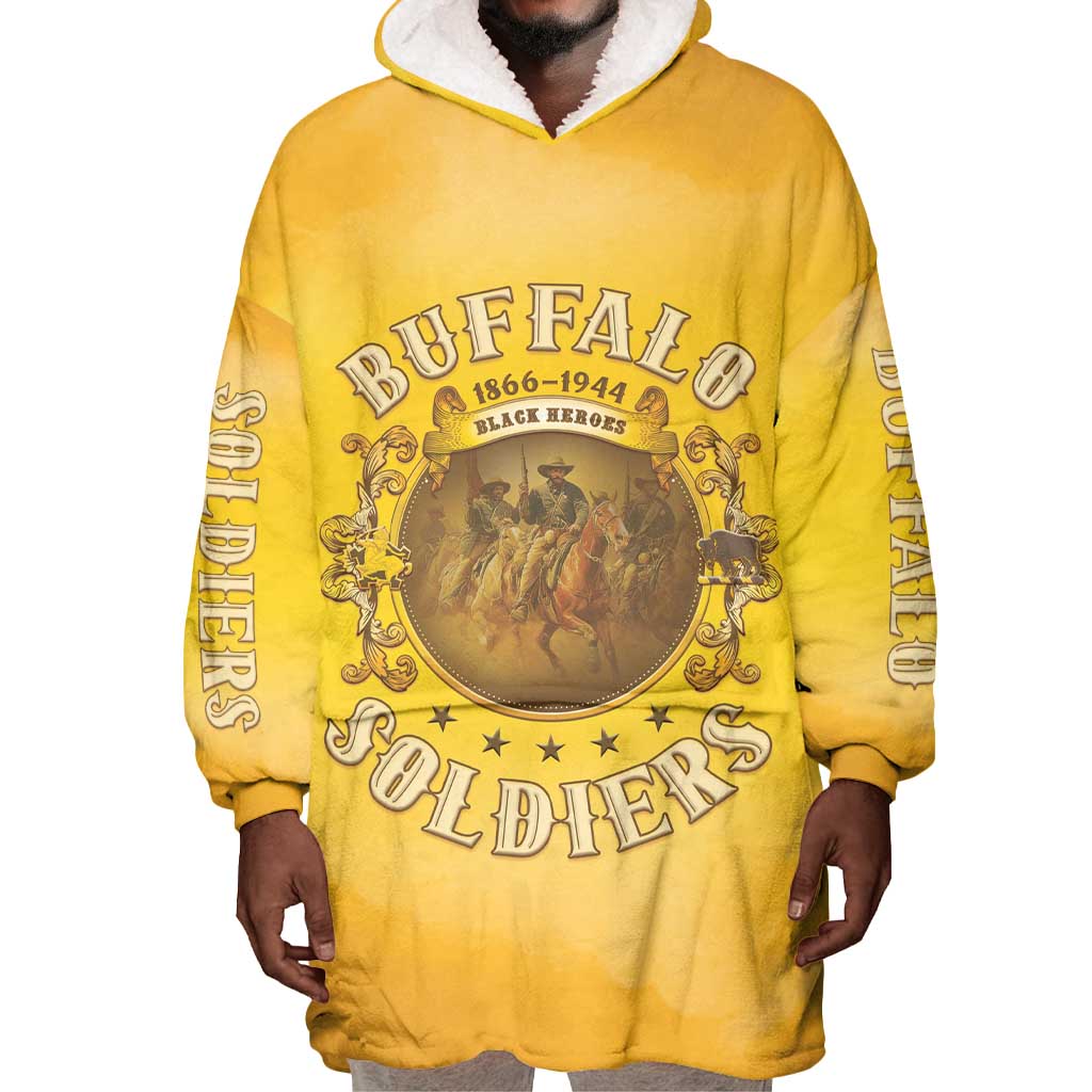 Honor Buffalo Soldiers Wearable Blanket Hoodie African American Cavalry Yellow Version - African Pride