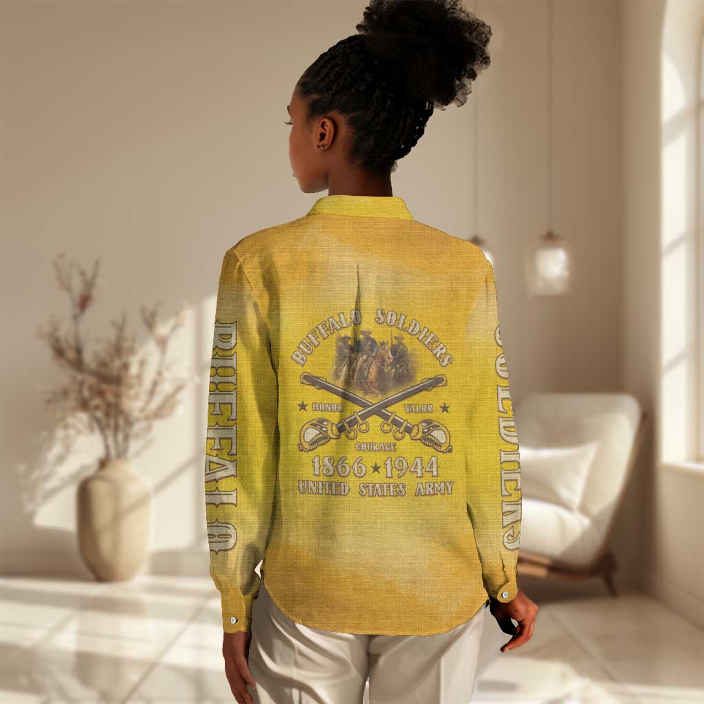Honor Buffalo Soldiers Women Casual Shirt African American Cavalry Yellow Version - African Pride
