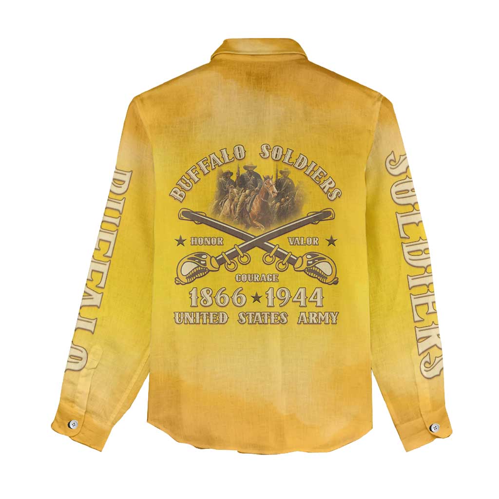 Honor Buffalo Soldiers Women Casual Shirt African American Cavalry Yellow Version - African Pride