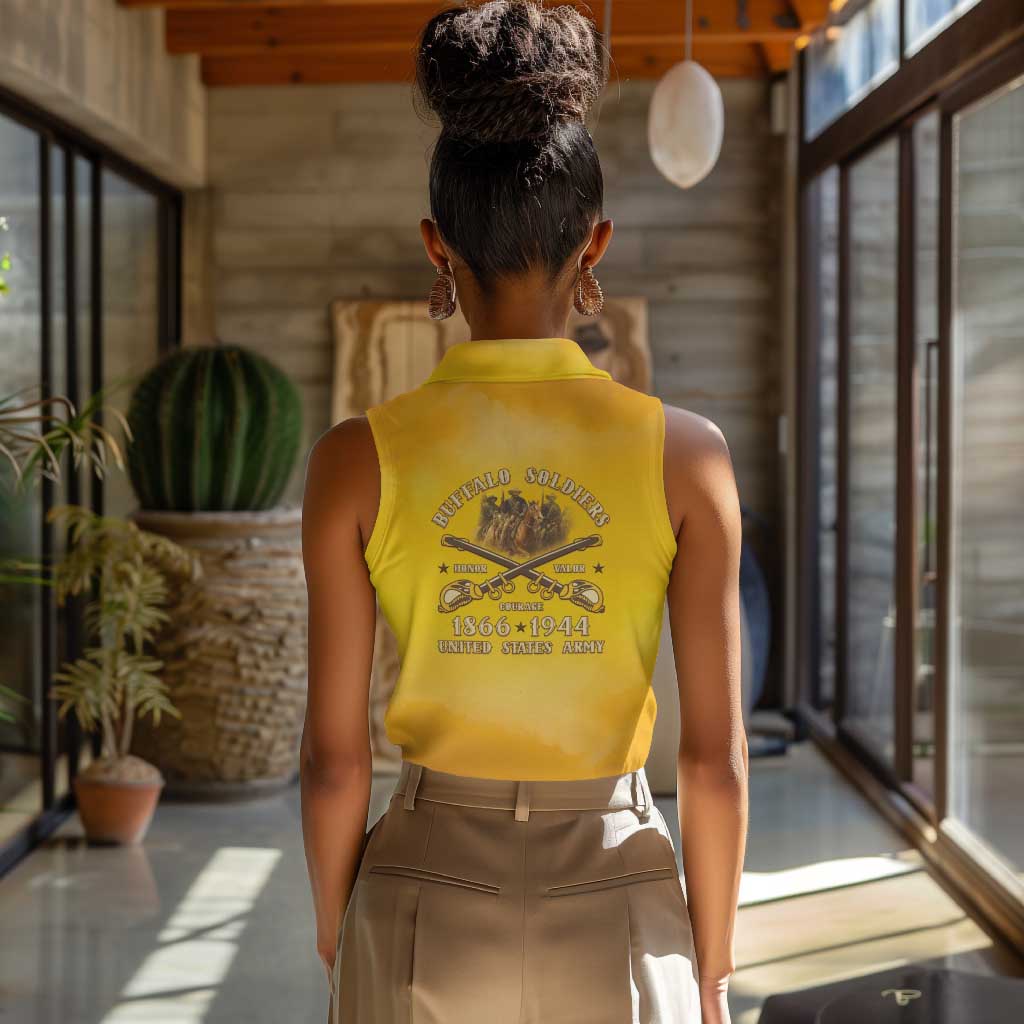 Honor Buffalo Soldiers Women Sleeveless Polo Shirt African American Cavalry Yellow Version - African Pride