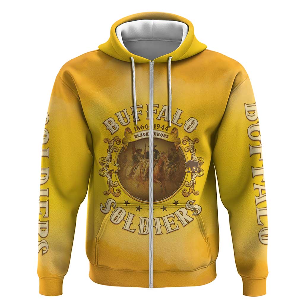 Honor Buffalo Soldiers Zip Hoodie African American Cavalry Yellow Version - African Pride
