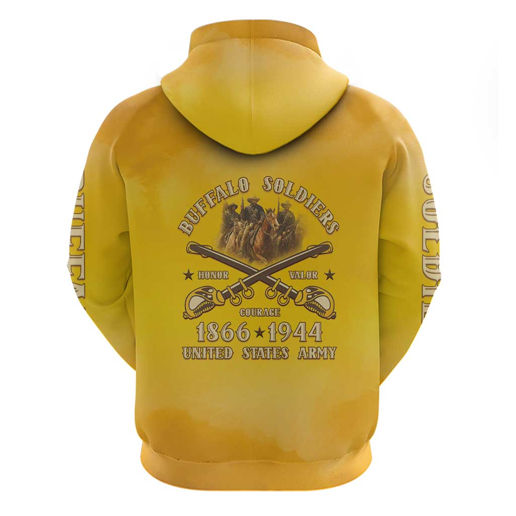 Honor Buffalo Soldiers Zip Hoodie African American Cavalry Yellow Version - African Pride