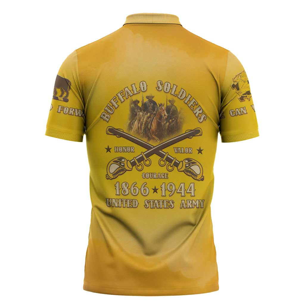 Honor Buffalo Soldiers Zipper Polo Shirt African American Cavalry Yellow Version