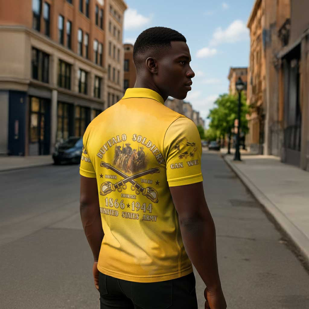 Honor Buffalo Soldiers Zipper Polo Shirt African American Cavalry Yellow Version