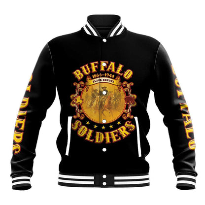 Honor Buffalo Soldiers Baseball Jacket African American Cavalry Black Version - African Pride