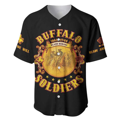 Honor Buffalo Soldiers Baseball Jersey African American Cavalry Black Version - African Pride