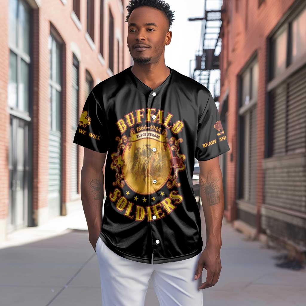 Honor Buffalo Soldiers Baseball Jersey African American Cavalry Black Version - African Pride