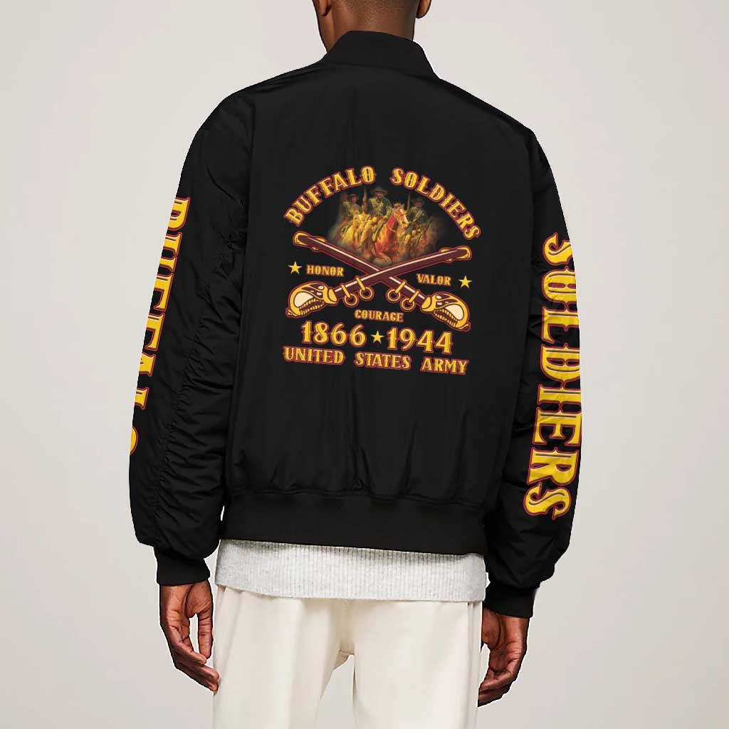 Honor Buffalo Soldiers Bomber Jacket African American Cavalry Black Version - African Pride