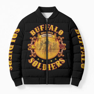 Honor Buffalo Soldiers Bomber Puffer Jacket African American Cavalry Black Version
