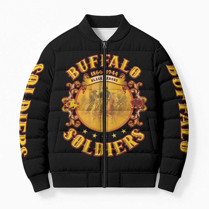 Honor Buffalo Soldiers Bomber Puffer Jacket African American Cavalry Black Version