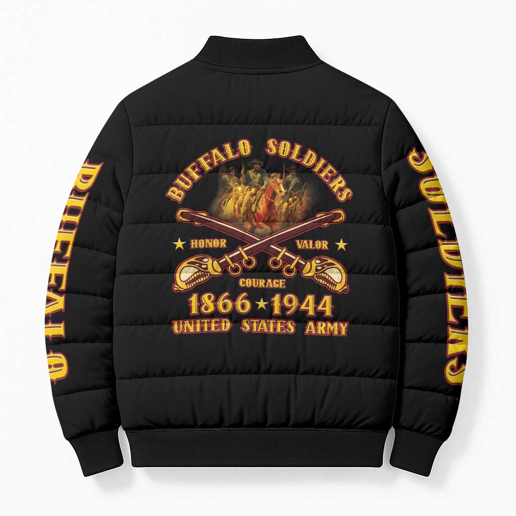 Honor Buffalo Soldiers Bomber Puffer Jacket African American Cavalry Black Version