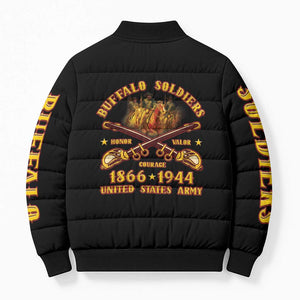 Honor Buffalo Soldiers Bomber Puffer Jacket African American Cavalry Black Version