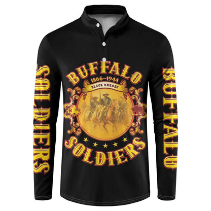 Honor Buffalo Soldiers Button Sweatshirt African American Cavalry Black Version