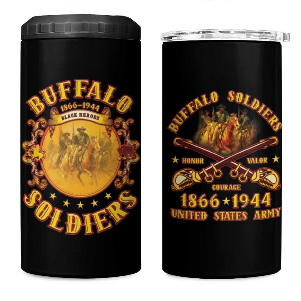 Honor Buffalo Soldiers 4 in 1 Can Cooler Tumbler African American Cavalry Black Version - African Pride
