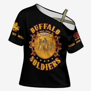 Honor Buffalo Soldiers Cross Shoulder Shirt African American Cavalry Black Version