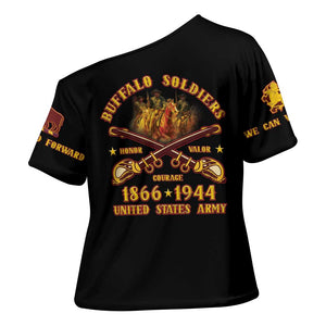 Honor Buffalo Soldiers Cross Shoulder Shirt African American Cavalry Black Version