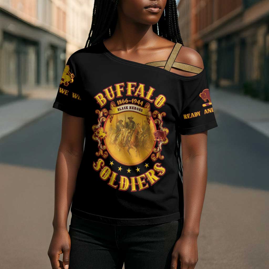 Honor Buffalo Soldiers Cross Shoulder Shirt African American Cavalry Black Version