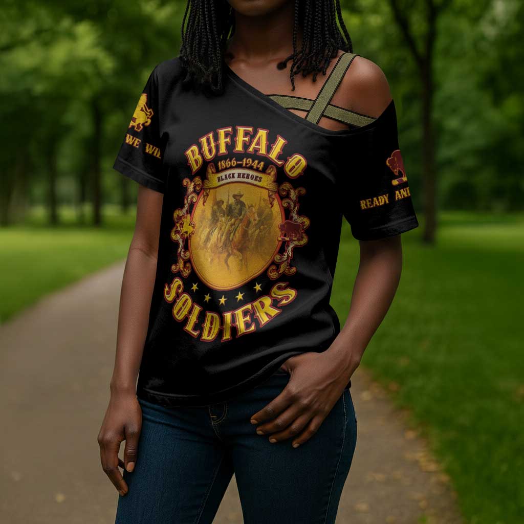 Honor Buffalo Soldiers Cross Shoulder Shirt African American Cavalry Black Version