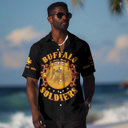 Honor Buffalo Soldiers Hawaiian Shirt African American Cavalry Black Version - African Pride