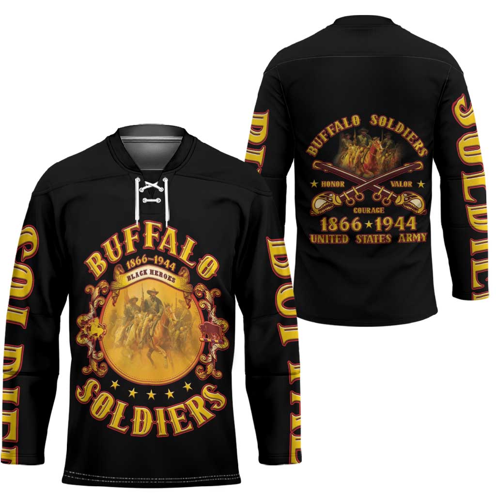 Honor Buffalo Soldiers Hockey Jersey African American Cavalry Black Version