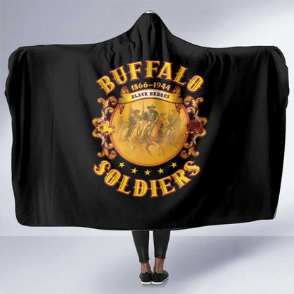 Honor Buffalo Soldiers Hooded Blanket African American Cavalry Black Version - African Pride