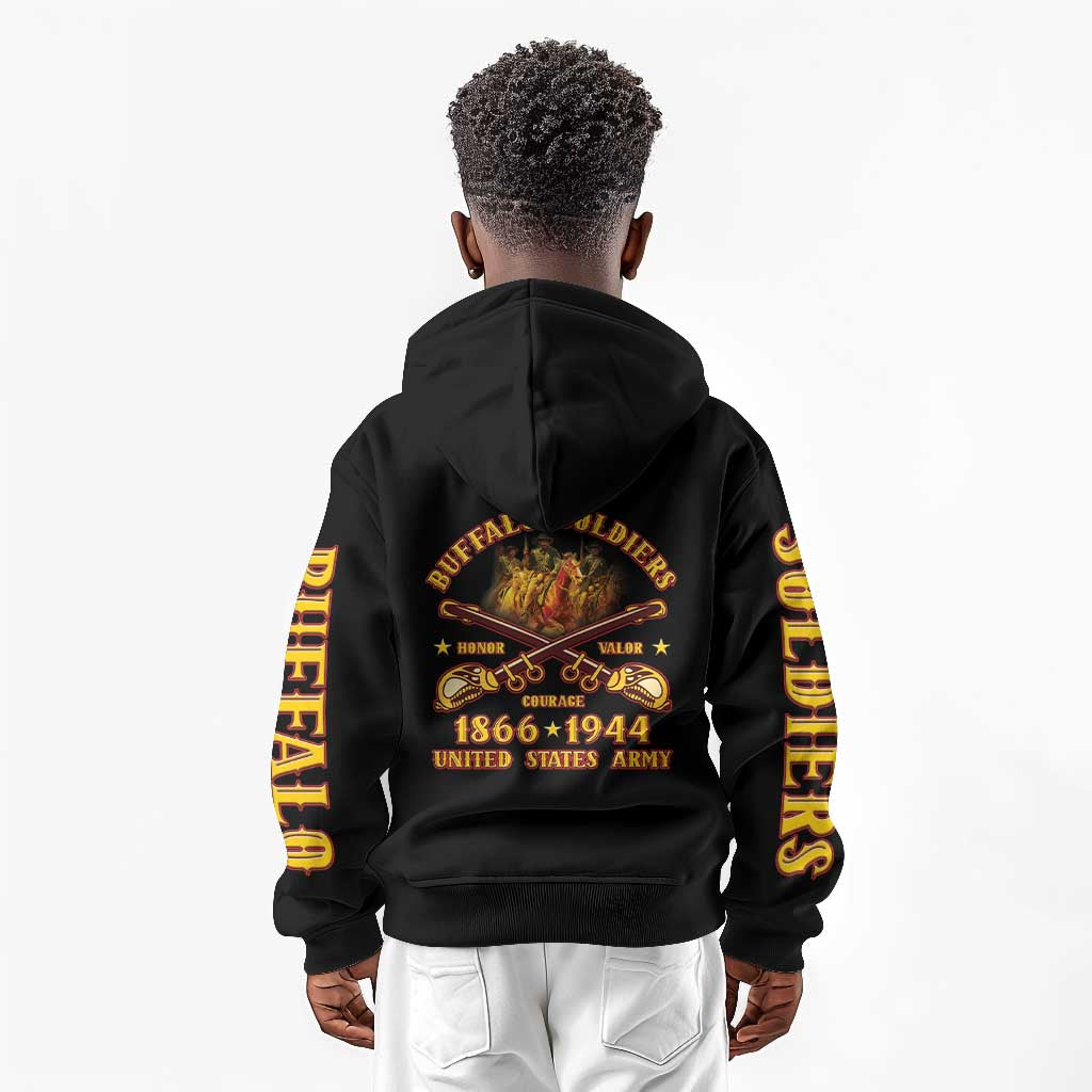 Honor Buffalo Soldiers Kid Hoodie African American Cavalry Black Version - African Pride
