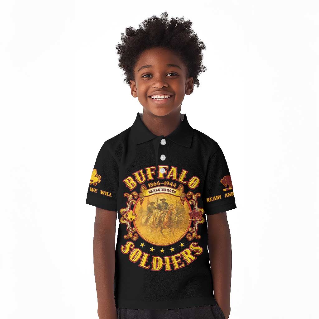 Honor Buffalo Soldiers Kid Polo Shirt African American Cavalry Black Version - African Pride
