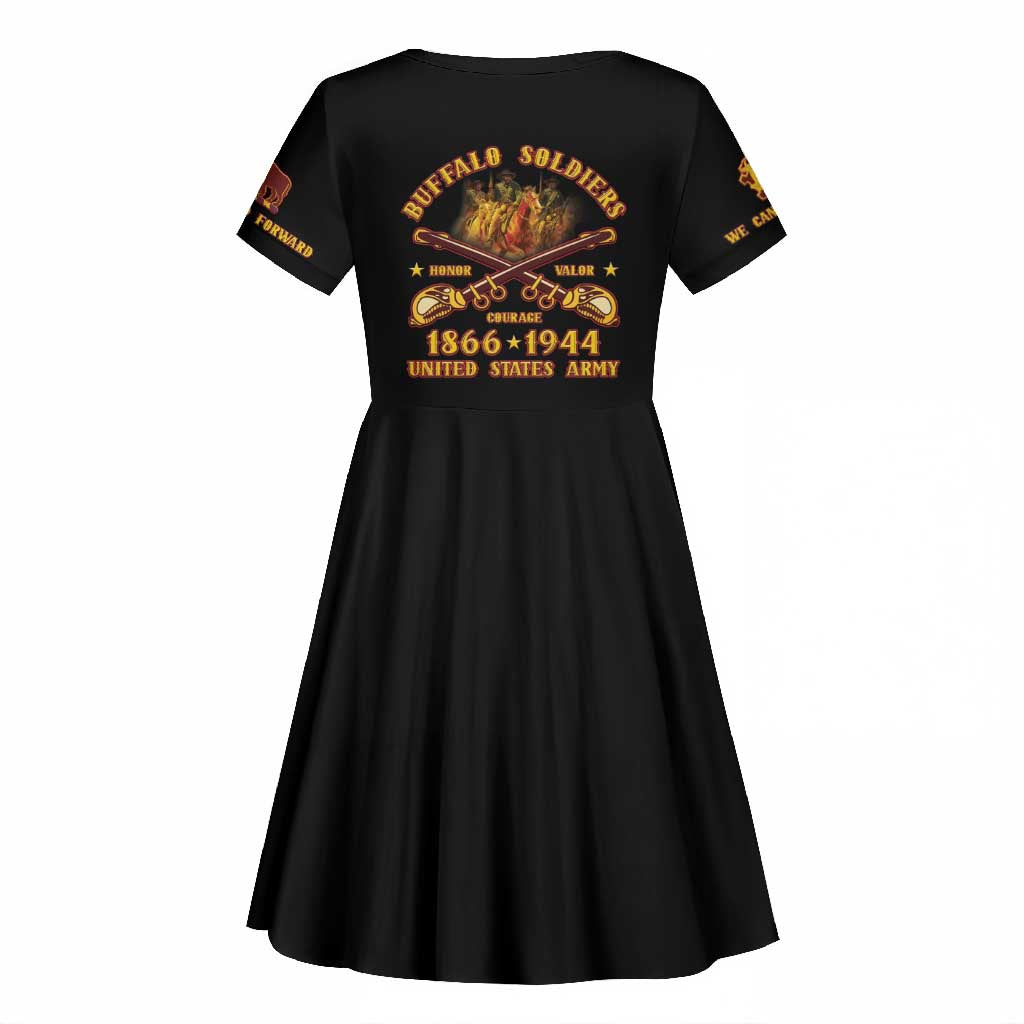 Honor Buffalo Soldiers Kid Short Sleeve Dress African American Cavalry Black Version - African Pride
