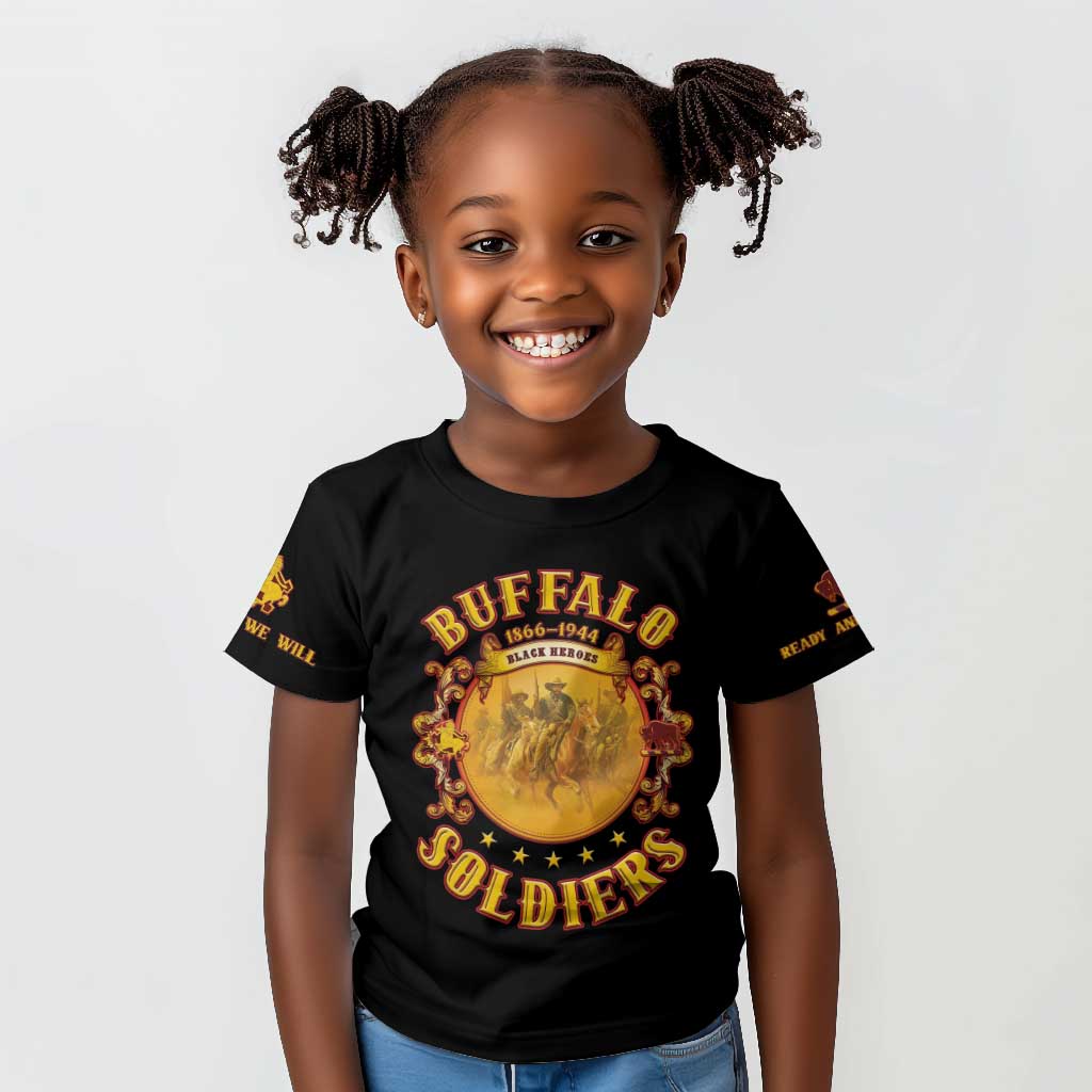 Honor Buffalo Soldiers Kid T shirt African American Cavalry Black Version - African Pride